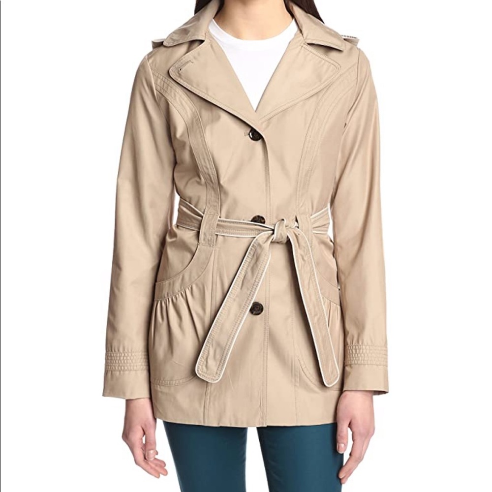 LAUNDRY BY DESIGN HOODED BELTED TRENCH COAT